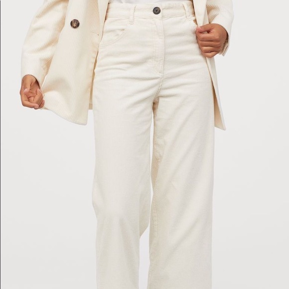 White Corduroy Wide Leg Pants